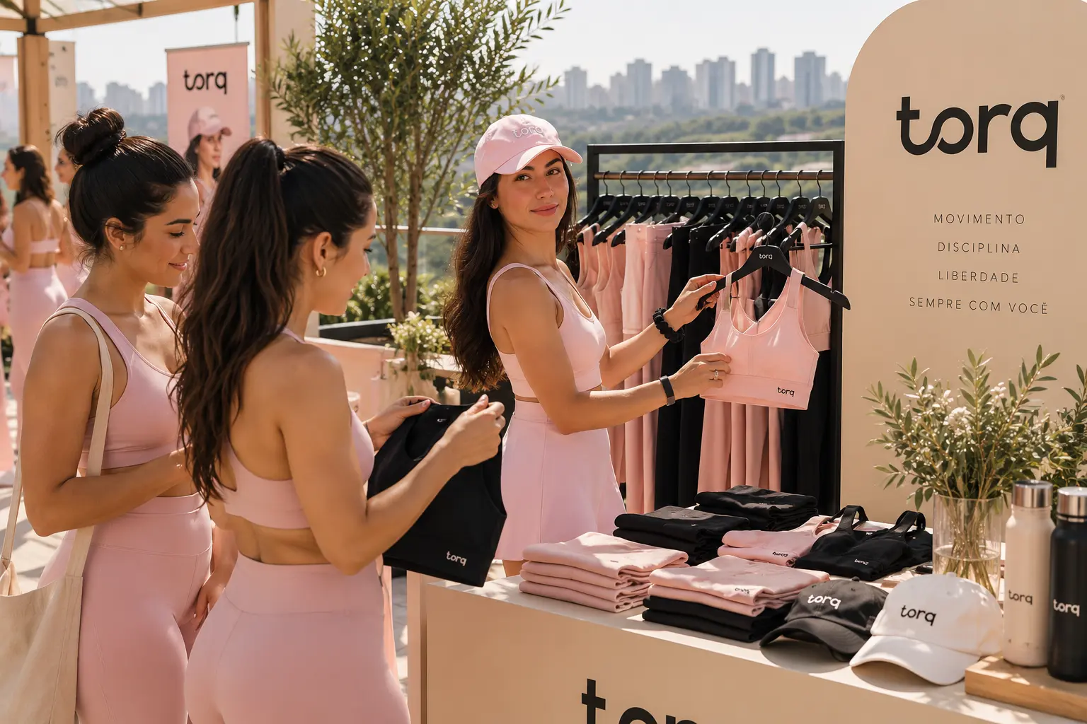 Exemplo de stand de roupas esportivas no rooftop